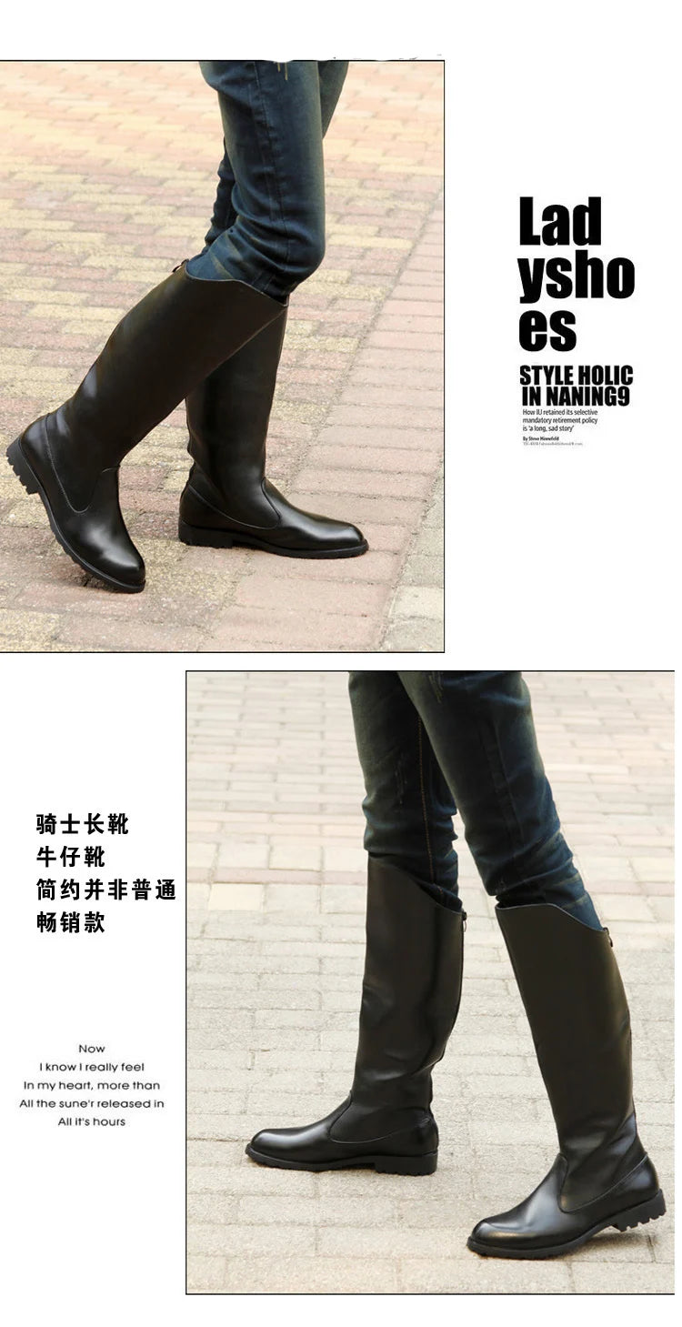 men luxury fashion high knight boots original leather shoes stage nightclub dresses long cowboy boot motorcycle botas masculinas