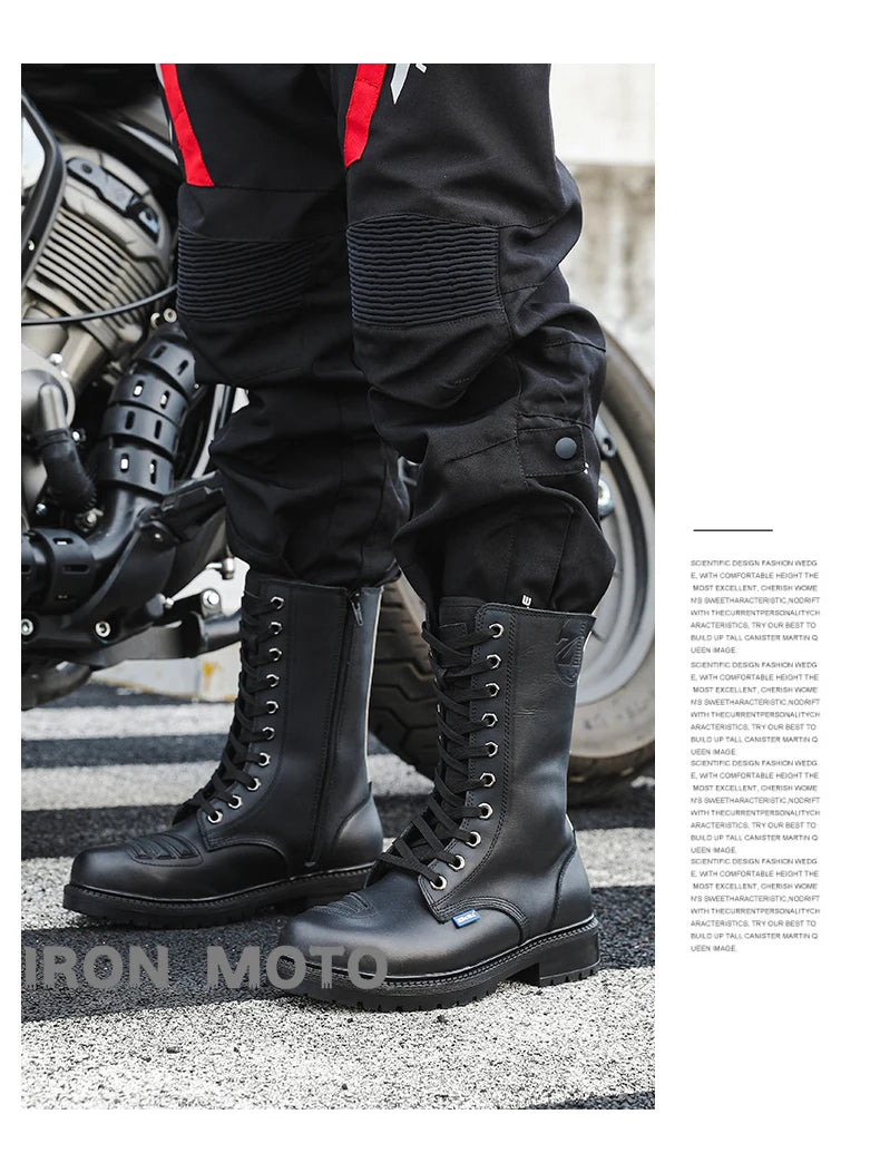 Winter Motorcycle Shoes Men Cruiser Boots Motocross Boots Motorbike Tall Boots Portland Shoes for Worker Adventure Black Leather