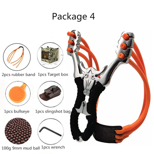 Outdoor Precision Competitive Hunting Catapult Slingshot New Stainless Steel Metal Rubber Band Bull Head Big Power Slingshot Toy