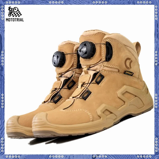 Retro Motorcycle Boots for Men – Waterproof Anti-Slip Riding Shoes for Four Seasons, Universal Fit Off-Road Motobike Sneakers