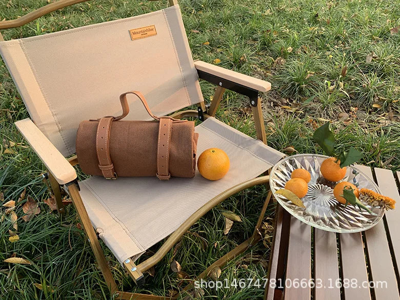Solid Picnic Mat Paired with Picnic Trendy Leather Handle Beach Blanket  Sleeping Pad  Camping Tarp Waterproof  Beach Mat