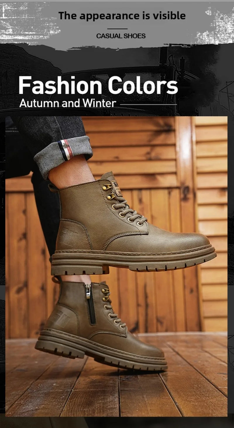 Men's Boots Four Seasons Soft-sole Non-slip Casual Boot Fashion Outdoor Work Boots High Boot Classic Joker Youth Leather Boots