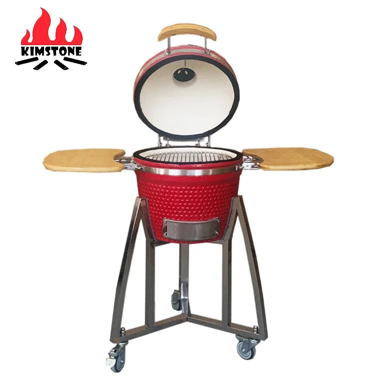 KIMSTONE 2023 New Hot Selling 16 Inch Portable Bbq Rotisserie Grill Commando Kamado Smoker With Stainless Steel Stand