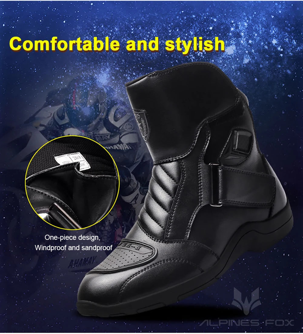 Retro Motorcycle Boots Leather Motorbike Anti-collision Foot Ankle Protective Shoes Moto Riding Short Boot Men