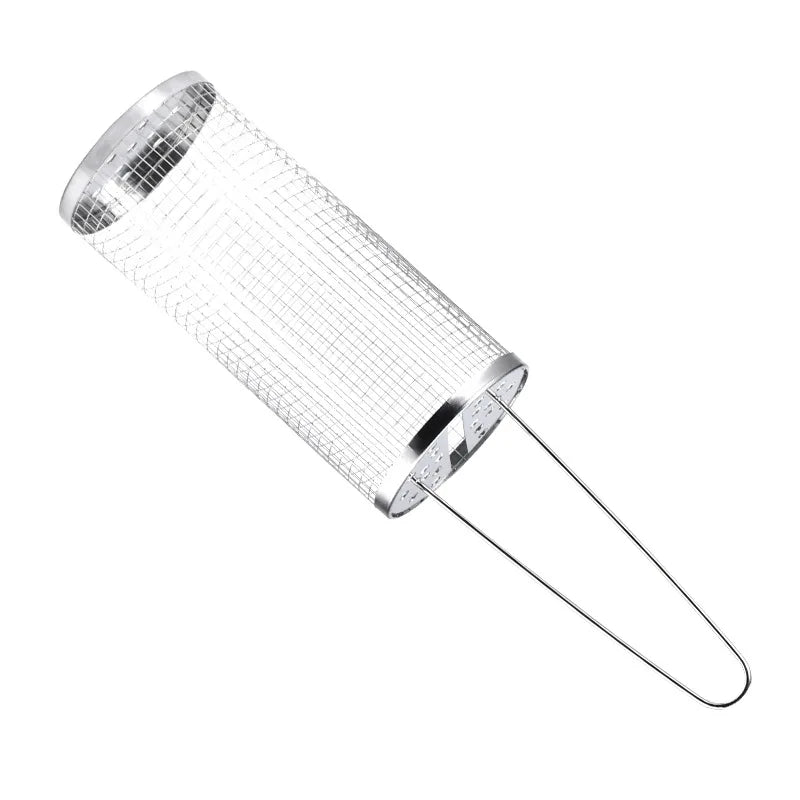 304 Stainless Steel Barbecue Cylindrical Mesh Grill Basket, Picnic Barbecue Supplies, Smoked Barbecue Rolling Cylinder