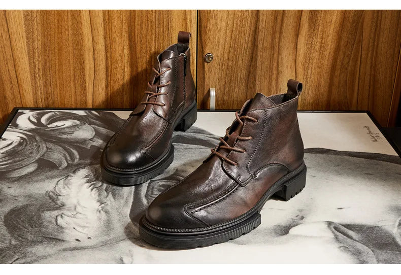 Men Shoes Leather Retro Men Boots Leather Ankle Boots Motorcycle Boots Cowboy Boots Show Bar Fashion Combat Boots