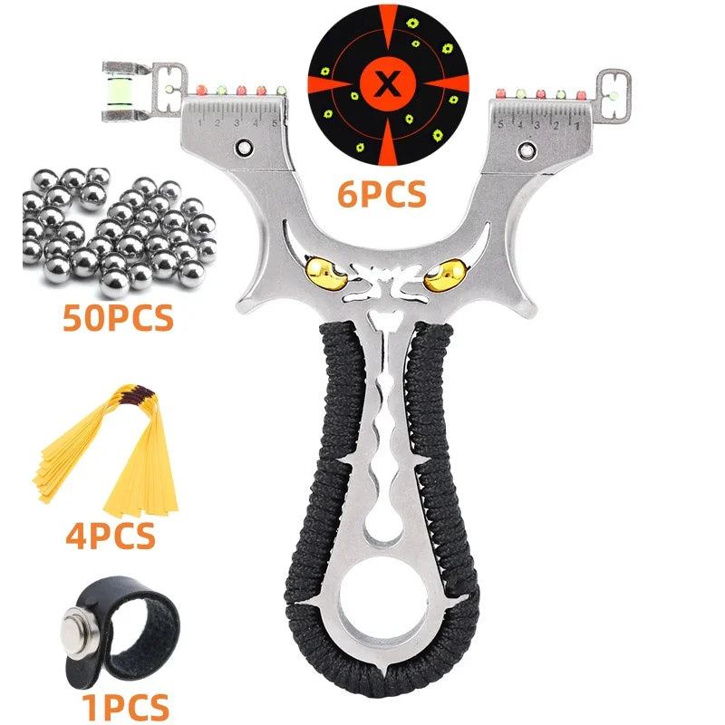 Powerful 304 Stainless Steel Slingshot Precise Shooting Outdoor Handle Hunting Catapult With Flat Rubber Band