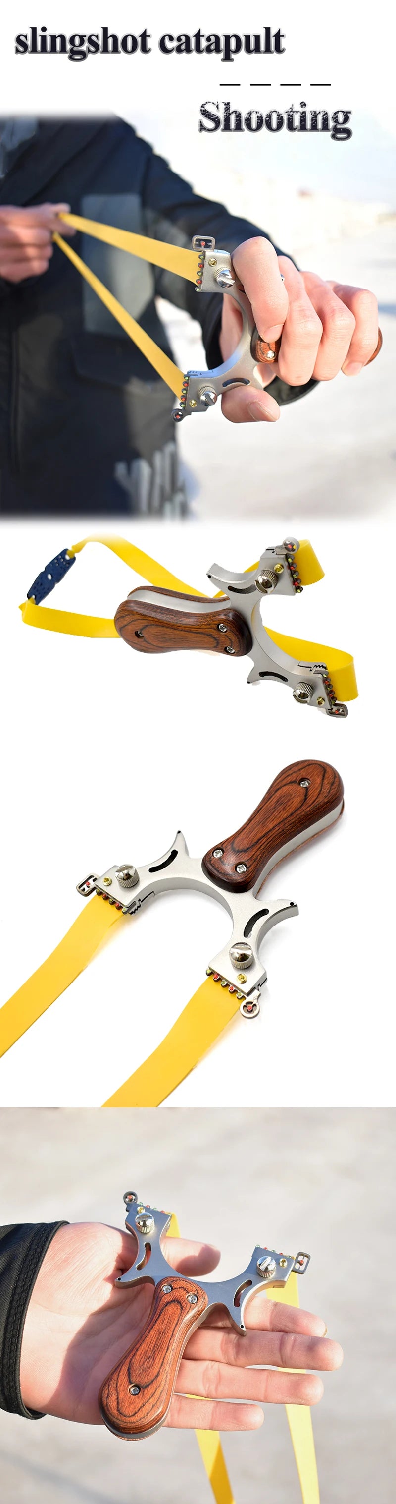 Professional Hunting Slingshot High Quality Stainless Steel Catapult with Flat Rubber Band Outdoor Shooting Game Sling Shot Set