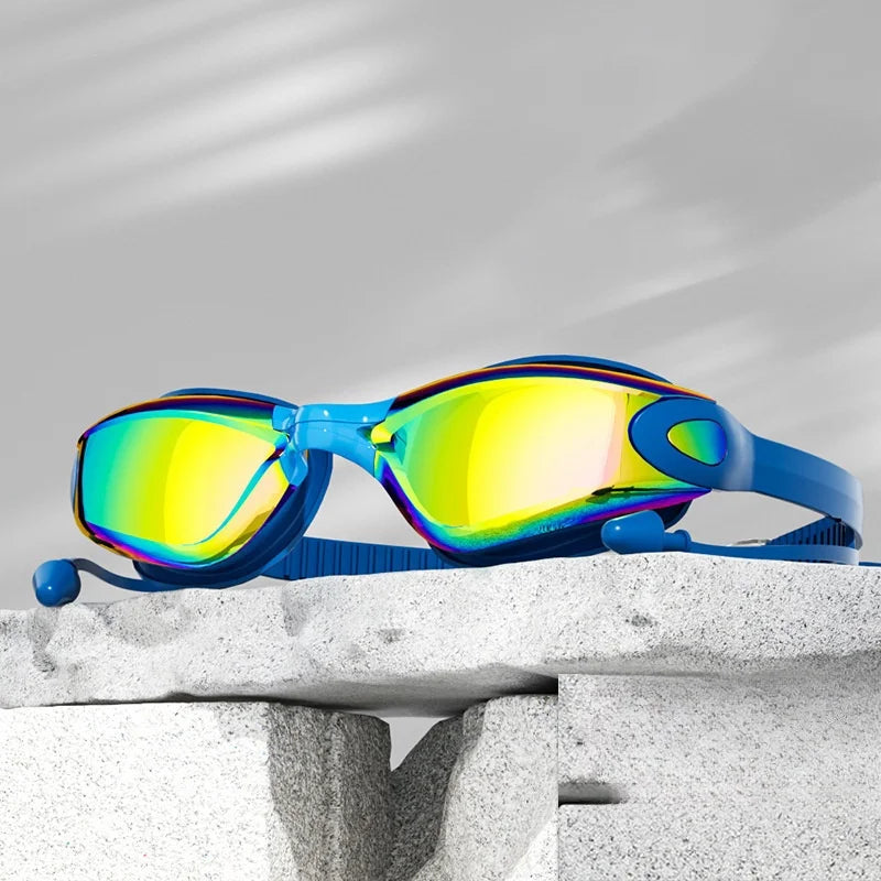 Professional Swimming Goggles with Earplugs Adult Anti-fog UV Protection Lens Men Women Waterproof Adjustable Silicone Glasses
