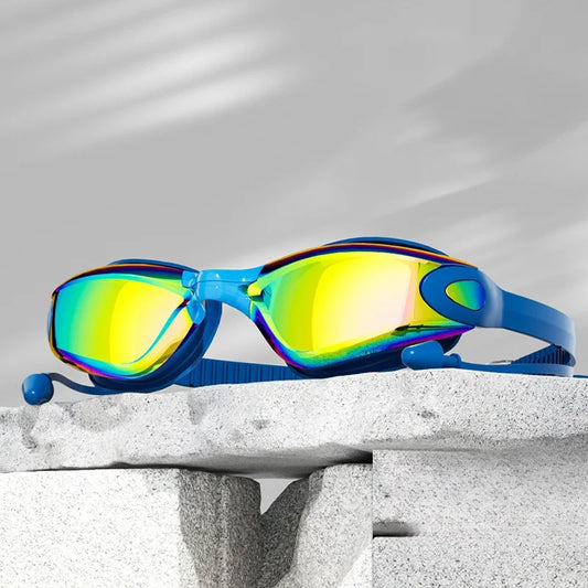 Professional Swimming Goggles with Earplugs Adult Anti-fog UV Protection Lens Men Women Waterproof Adjustable Silicone Glasses