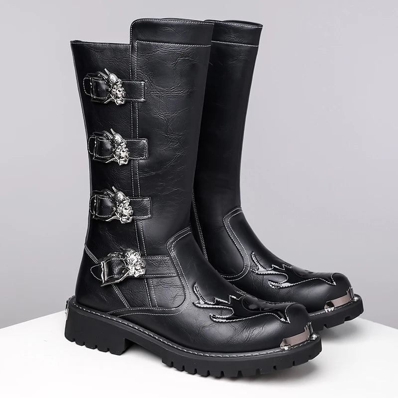 Fashion Men's Leather Shoes Keep Warm High Top Shoes All-match Outdoor Male Motorcycle Boots Mid-Calf Boots Leisure Walk Botas