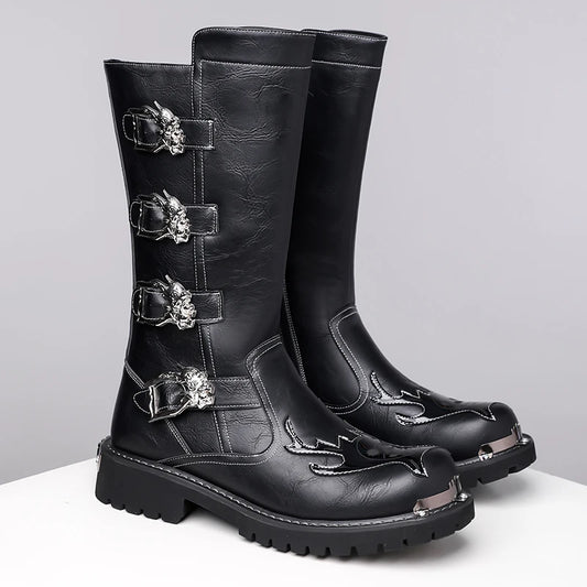 Fashion Men's Leather Shoes Keep Warm High Top Shoes All-match Outdoor Male Motorcycle Boots Mid-Calf Boots Leisure Walk Botas