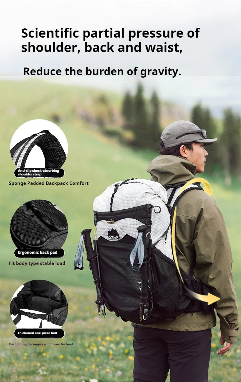 Naturehike Helium 40L Hiking Backpack Internal Frame Large Anti-slip Outdoor Travel Sports Climbing Shoulder Bag With Rain Cover