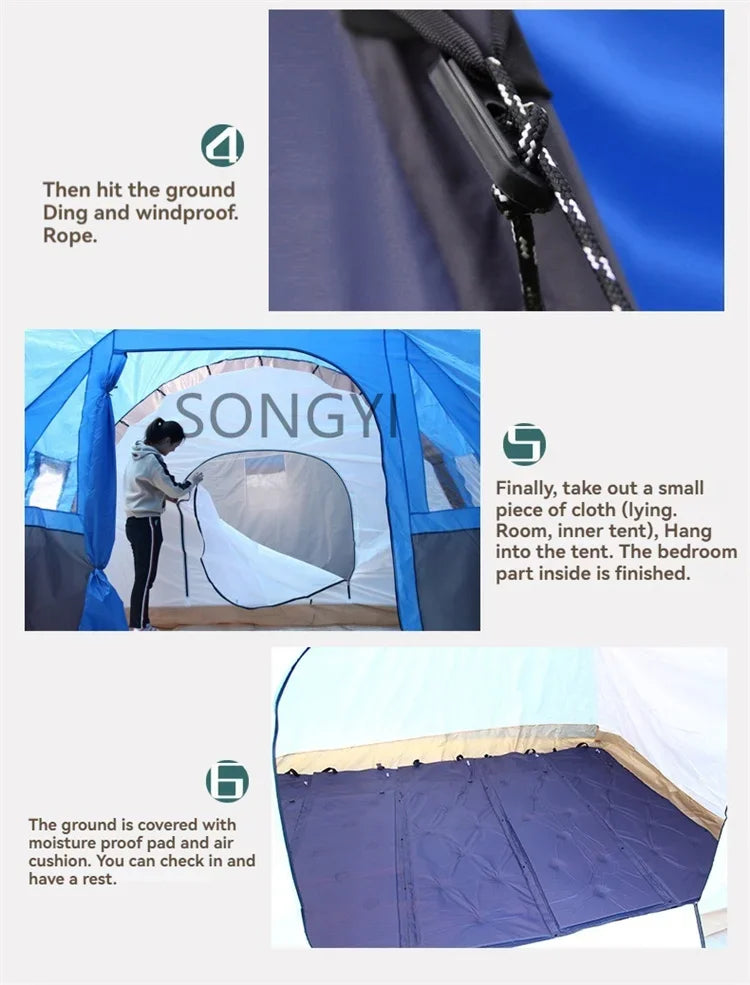 New Exercise BBQ Camping Large Tunnel Tent One Room Two Living Rooms Rainproof Ten People Outdoor Equipment Camping Supplies