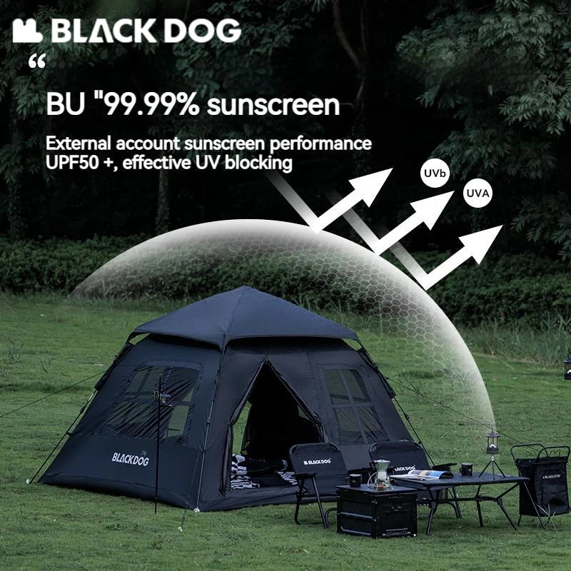 Naturehike BLACKDOG Automatic Tent Black Coating Two Doors Four Windows Camping Outdoor Sunscreen Waterproof Quick Opening Tent