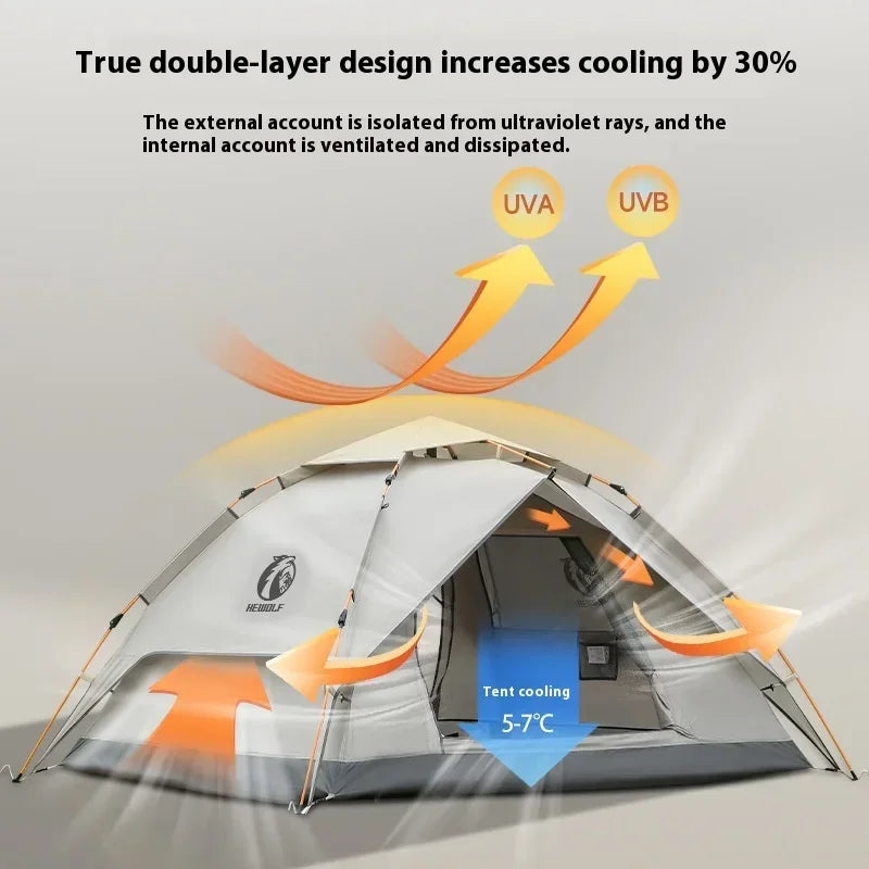HeWolf Outdoor Double-layer Silver-coated Picnic Tent Automatic Folding Portable Waterproof Sunscreen Quick-Open Camping Tent