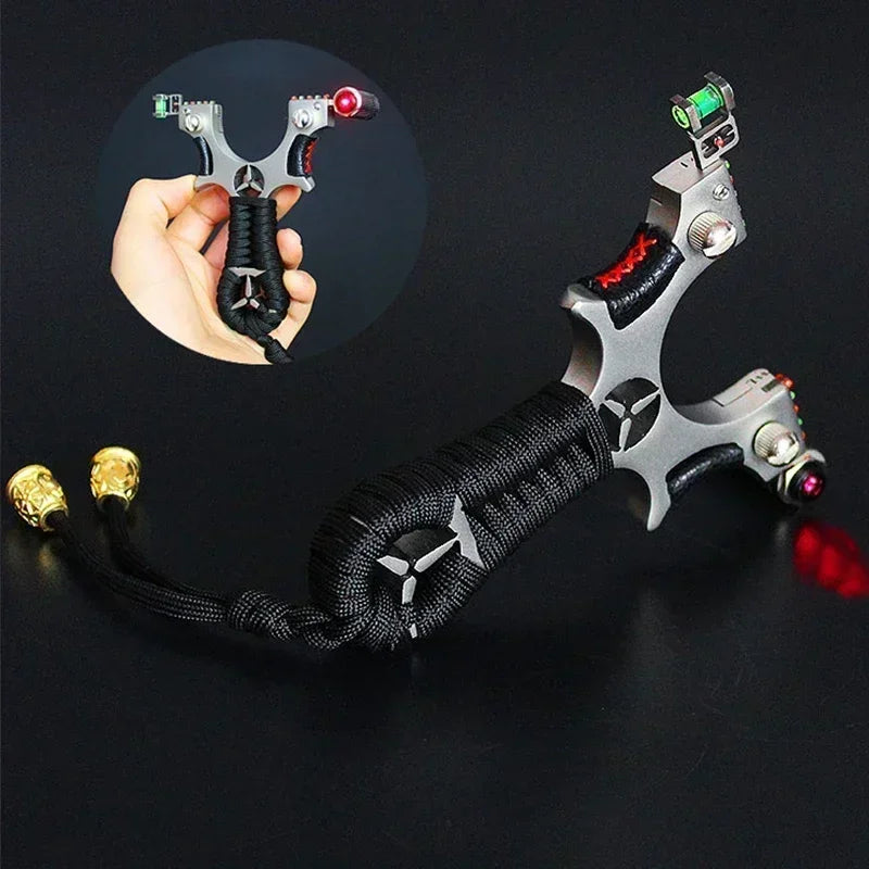 Laser slingshot High Quality Alloy Slingshot Flat Rubber Band Hunting Shooting Outdoor Catapult Hunting Slingshot