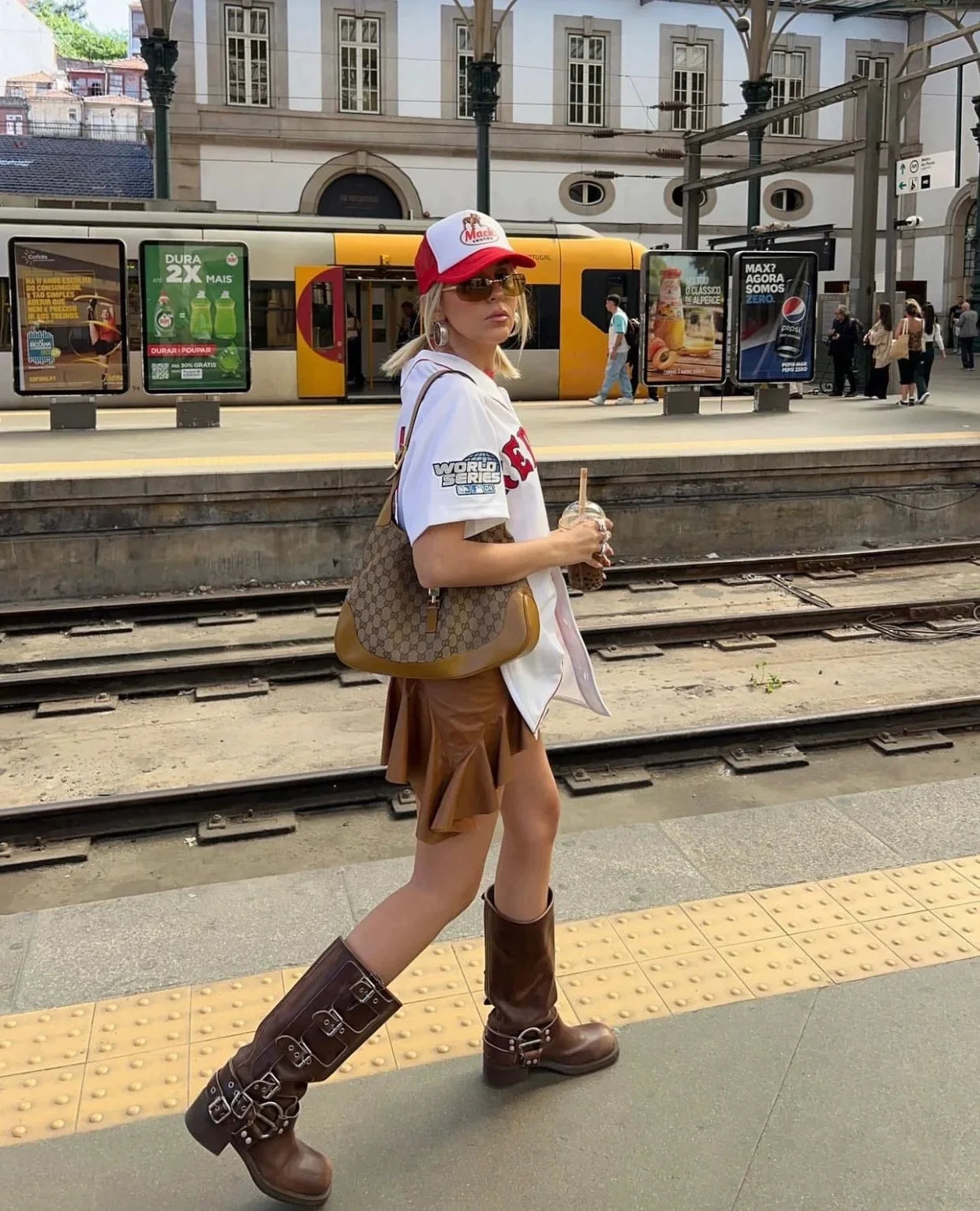 Arden Furtado 2025 Genuine Leather Platform Rivet Motorcycle boots Round toe Belt buckle Block heel mid wide calf Western boots