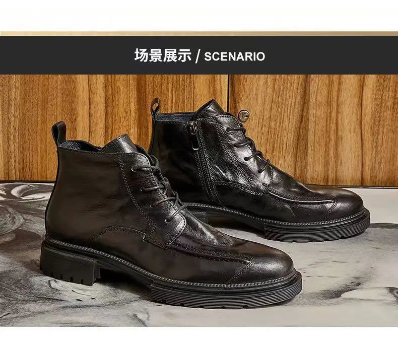 Motorcycle Riding Boots Genuine Leather British Leather Boots High Top Shoes Handmade Retro Men Leather Work Boot