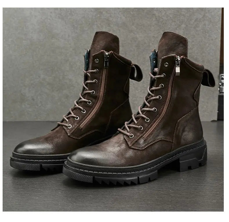 Retro Leather Motorcycle Riding Boots Riding Boots British Cool Man Handmade High-top Winter Work Shoes
