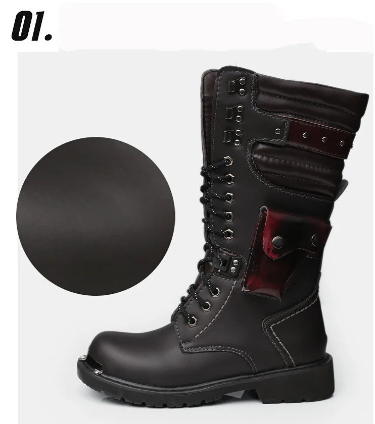 Men's High Top Motorcycle Boots Autumn and Winter Fashion Outdoor Collision Resistant Anti Slip Soft Sole Casual Leather Boots