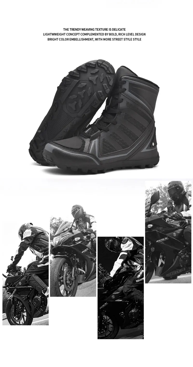Men's Motorcycle Boots New Breathable Stripe Motos Riders Shoes Outdoor Motocross Protective Boots Hiking Non-slip Sports Shoes