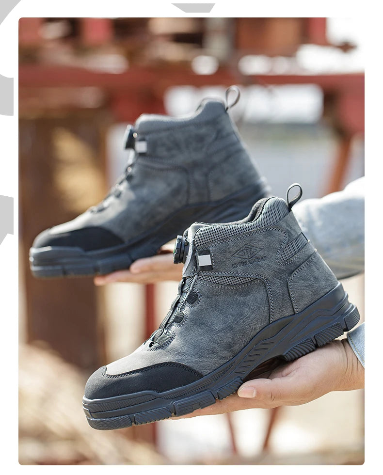 Rotating Buttons Work Boots Men Steel Toe Shoes Safety Boots Puncture-Proof Protective Shoes Waterproof Indestructible Shoes New