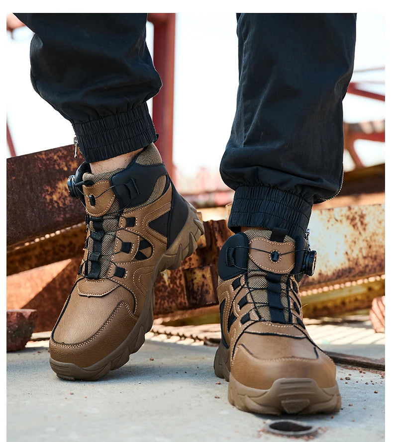 Rotating button Safety Boots Men Outdoor tactical boots Indestructible shoes Puncture-Proof Work Boots Steel toe shoes Sneakers