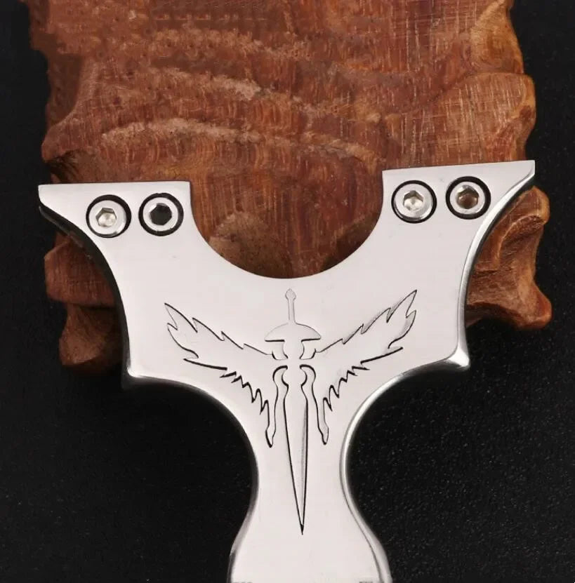 New Stainless Steel CNC Wire-cut Slingshot Exquisitely Carved Patterns High-quality Shooting Catapult Set with Rubber Band