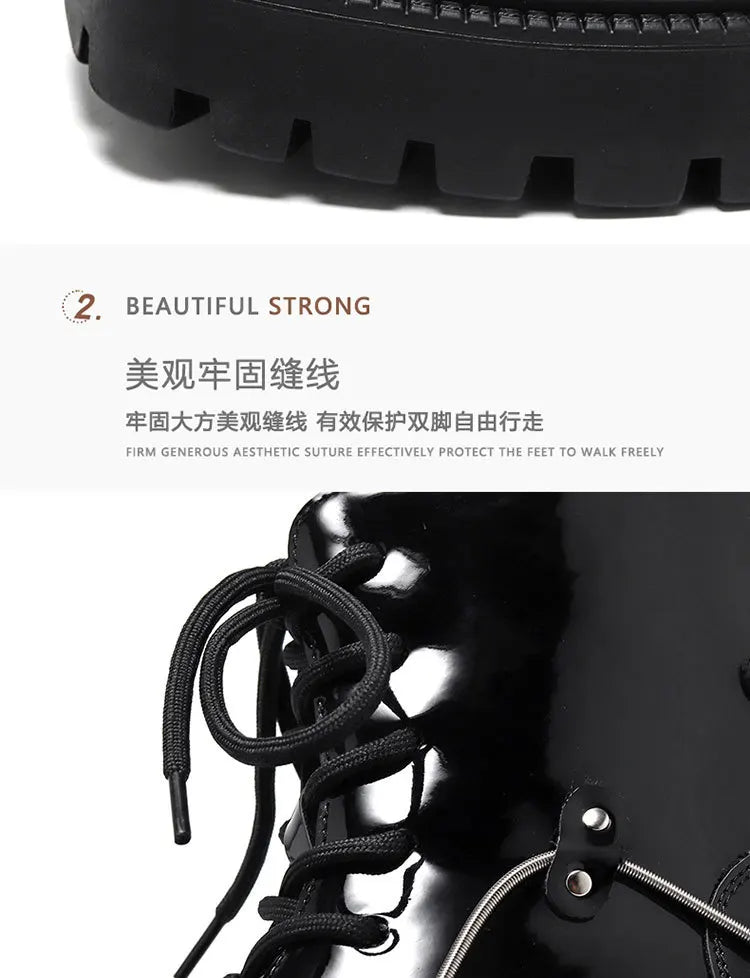 2025 Niche British Style Platform Derby Shoes Square Head Bright Leather Men's Business Casual Retro Boots