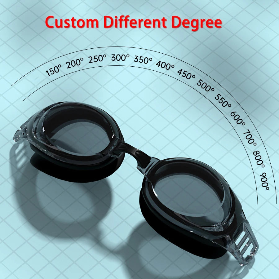 0 To -9.0 Adult Myopia Swim Eyewear Silicone Waterproof Anti Fog Diopter Swimming Goggles Custom Different Left Right Eye Degree