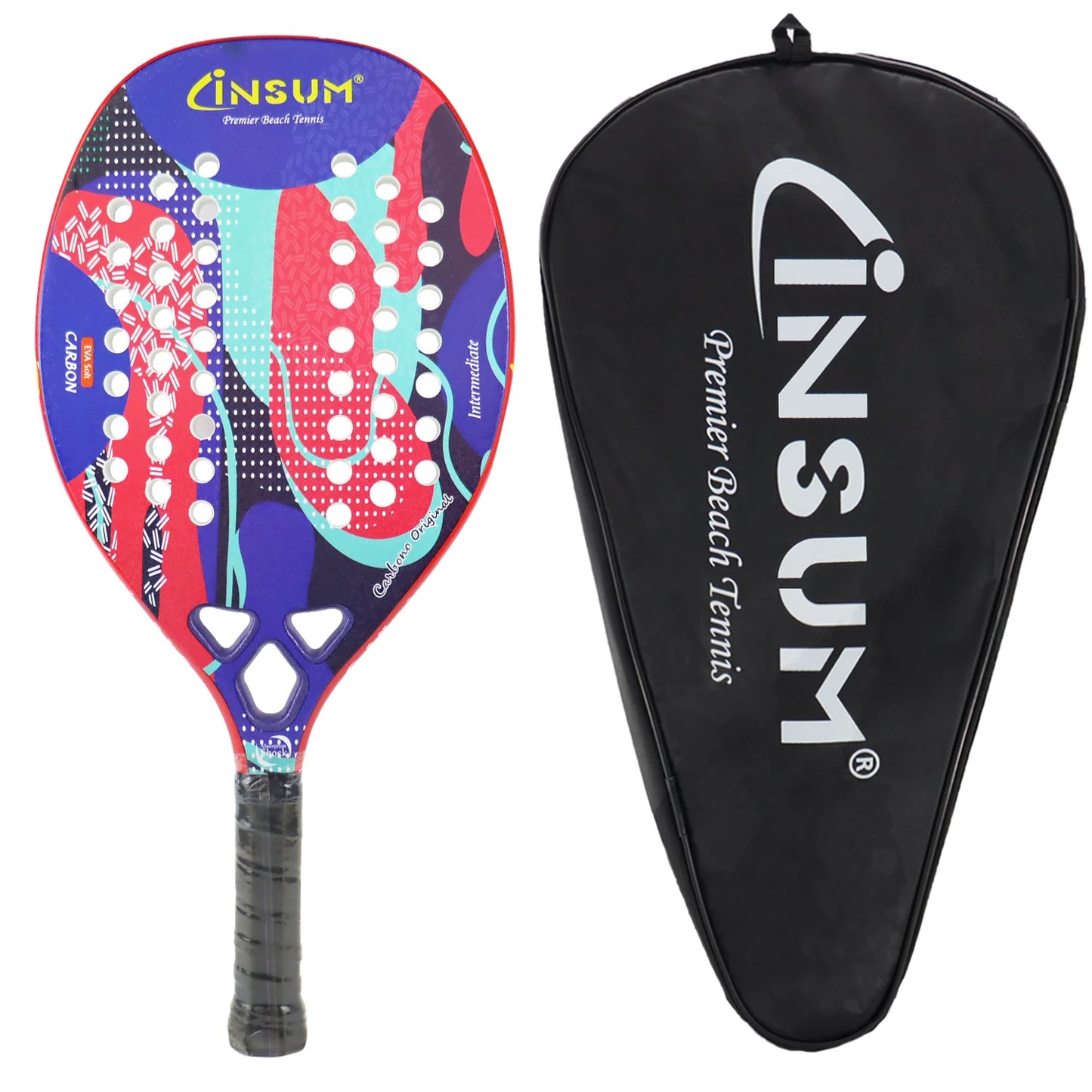 Lightweight Beach Tennis Racket - Carbon Fiber Beach Tennis Paddle with Ultra Grip Sand Grit Surface with Protective Cover Bag