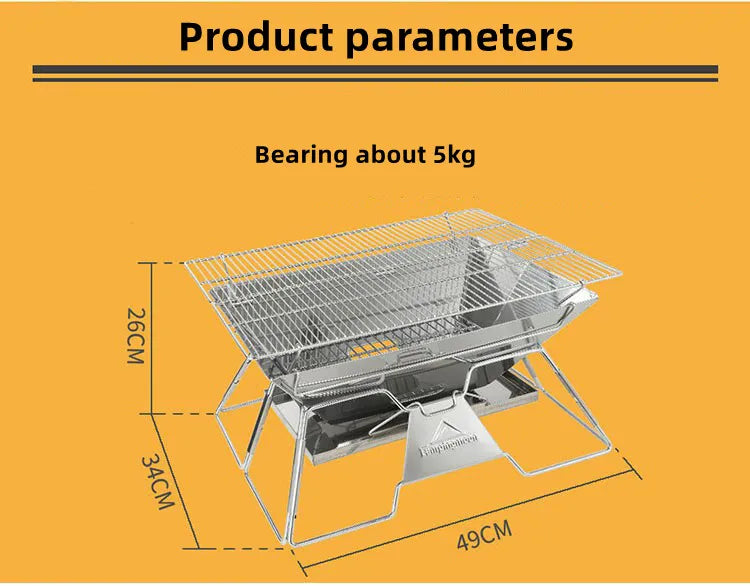 CAMPINGMOON MT-3 Large Folding BBQ Grill Stainless Steel Barbecue Grill BBQ Oven Grill