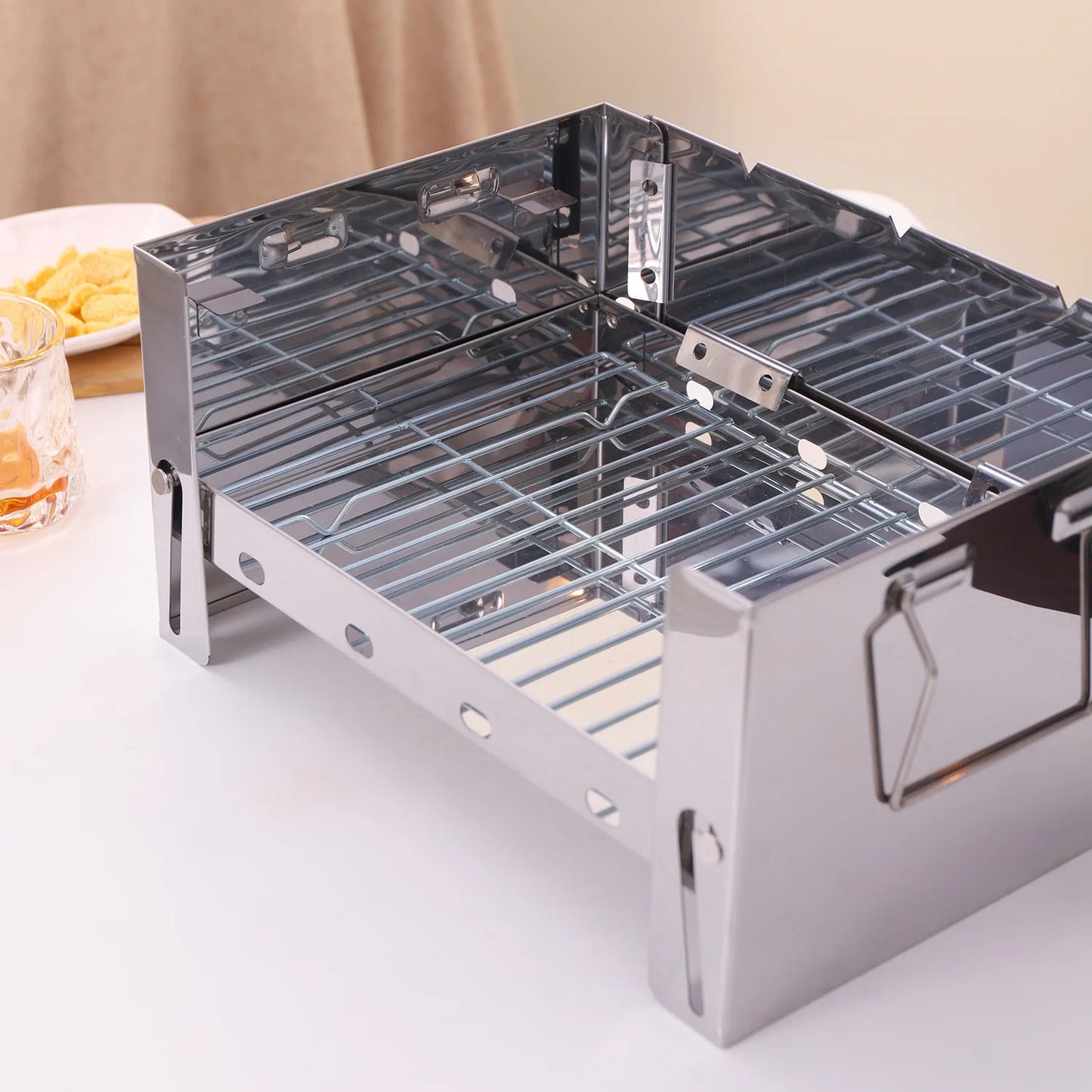 About 30X20X15cm Portable Folding BBQ Grill for Outdoor Camping Bonfire Parties Collapsible Wood-Burning