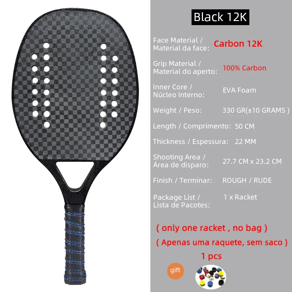New 18K 12K 3K Full Carbon and Glass Fiber Beach Tennis Racket Matte Face Tennis Racquet