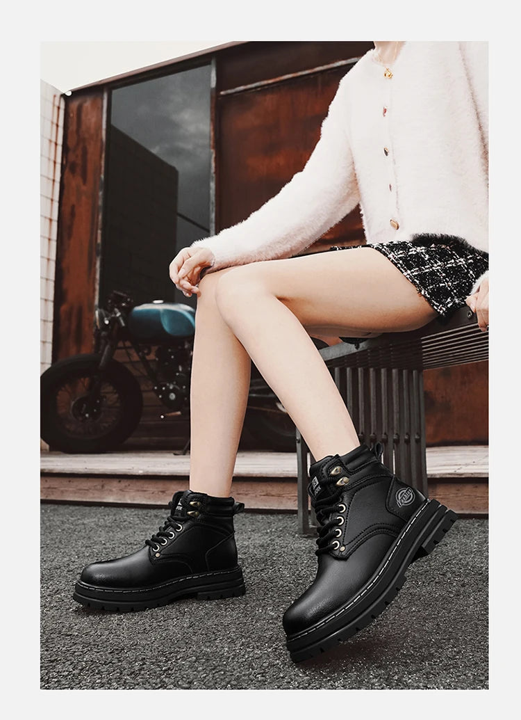 High Top Boots Men's Leather Shoes Fashion Motorcycle Ankle Boots for Men Winter Boots Man All-match Shoes Lace-Up Botas Hombre