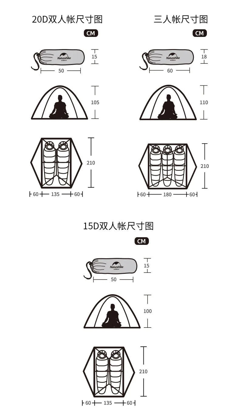 Naturehike-Mongar 2 Tent, Ultralight Double-Person Tent, Professional Outdoor Camping, Mountaineering, Windproof and Rainproof