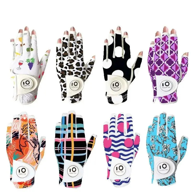 All Weather Grip Nail Golf Gloves Women Left Hand Leather with Ball Marker Half Finger Size XS S M L XL Drop Shipping