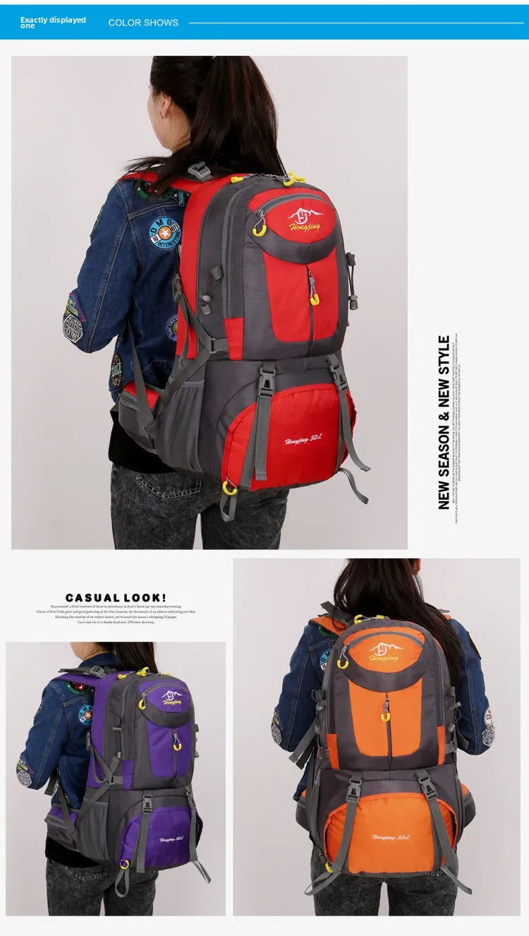 60L Large Capacity Hiking Backpack Men Outdoor Mountain Backbag Male Sport Back Pack Leisure Teens Travel Package Black