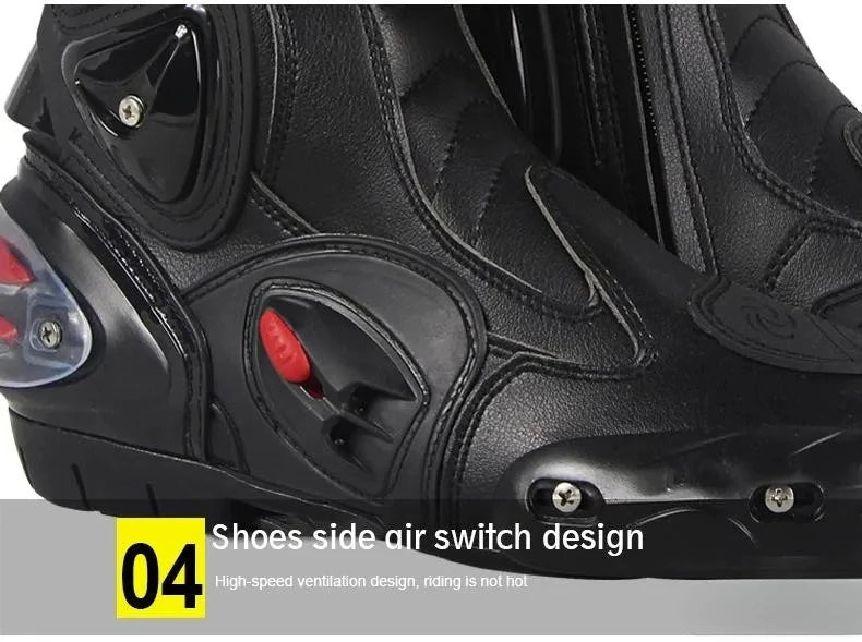 Men's Motorcycle Boots Riding Drop Protection Top Quality Black/White/Red Large Size 40-45 B1001 Motocross Shoes