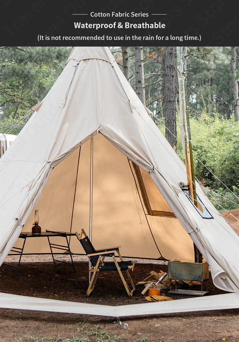Naturehike Pyramid A-type Tent Teepee Tipi Tent With Chimney for 5-8 People Family Travel Camping Cotton Blend 9.6 Waterproof