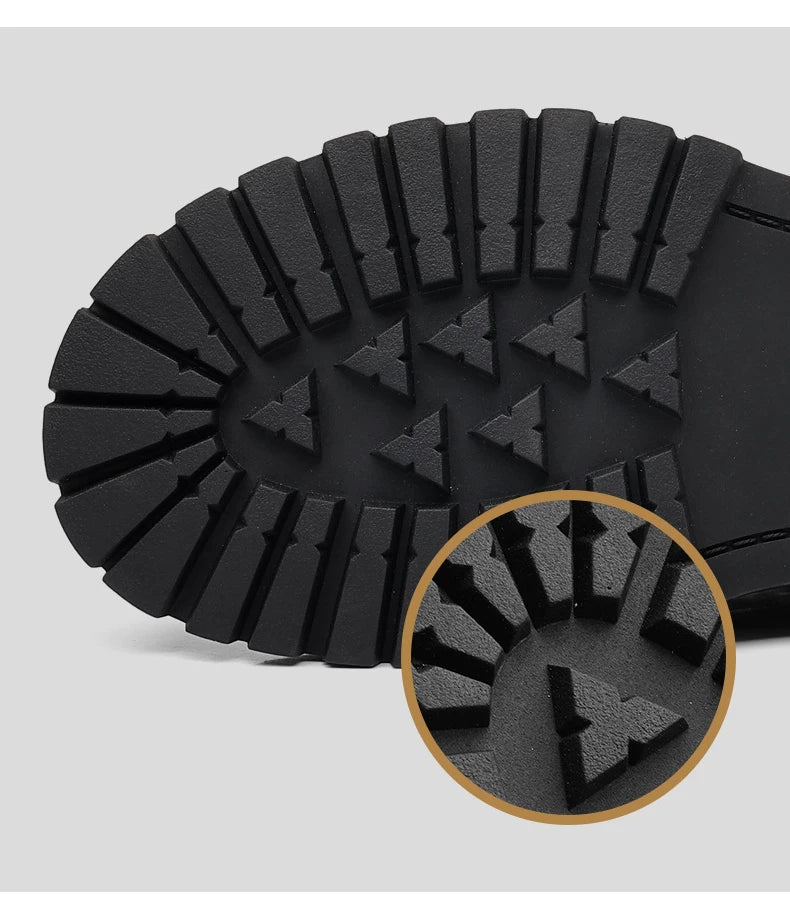 Outdoor Men High Top Leather Shoes Classic Black Leather Boots Motorcycle Breathable Riding Mid-calf Ankle Boots Warm Work Shoes