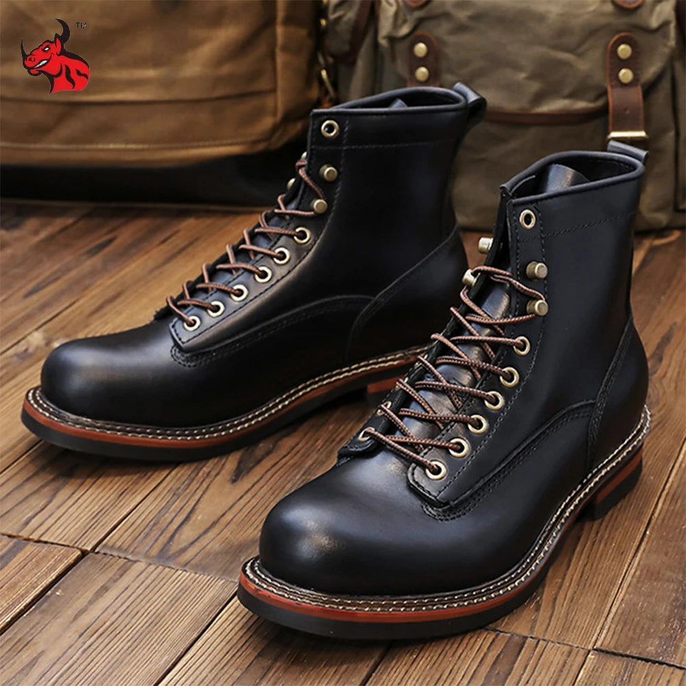 New Arrival! Vintage Motorcycle Boots Casual Men Ankle Boots Cowhide Leather Shoes Wedge Tooling Desert Boots Motorcycle Shoes