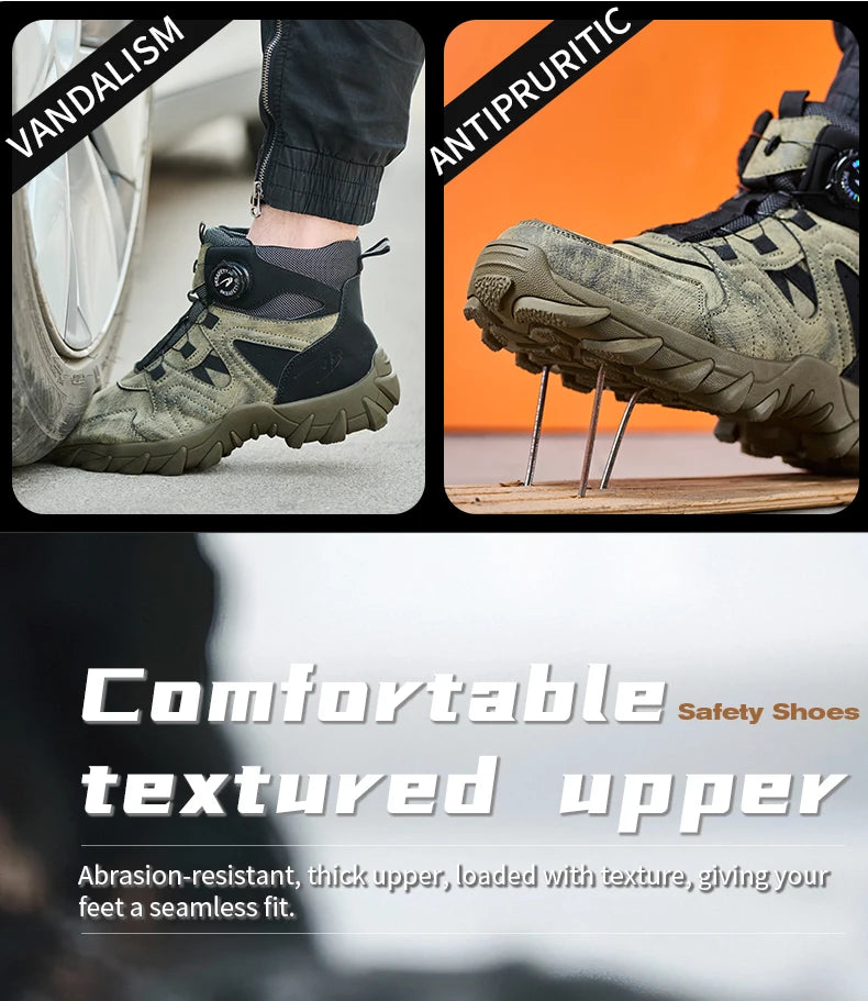 Rotating button Safety Boots Men Outdoor tactical boots Indestructible shoes Puncture-Proof Work Boots Steel toe shoes Sneakers
