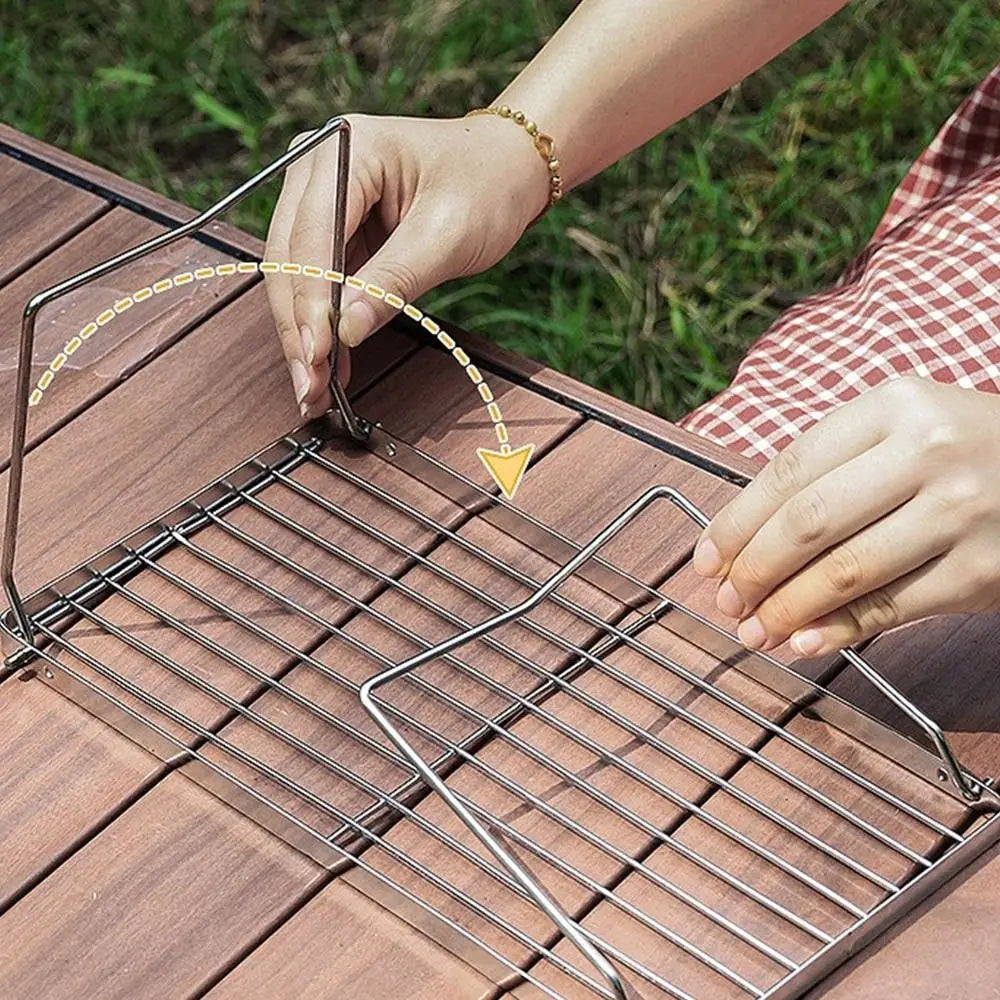 Stainless Steel Foldable Camping Grill Rack Corrosion Resistan Foldable BBQ Stove Stand Folding Heat-resistant