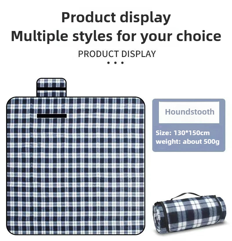 Outdoor Single-sided Velvet Folding Picnic Mat with Waterproof Soft Thickened Grid Camping Mat on The Bottom 130cm 150cm