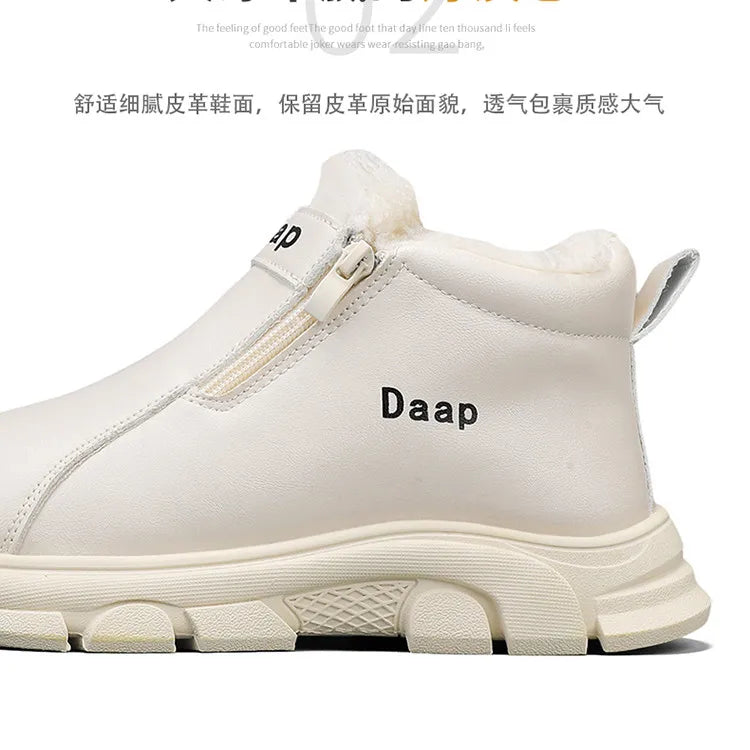 2025 High Top Men's Winter Shoes Comfortable Black Fluff Boots Men Warm Plush Leather Casual Sneakers Men Work Motorcycle Boots