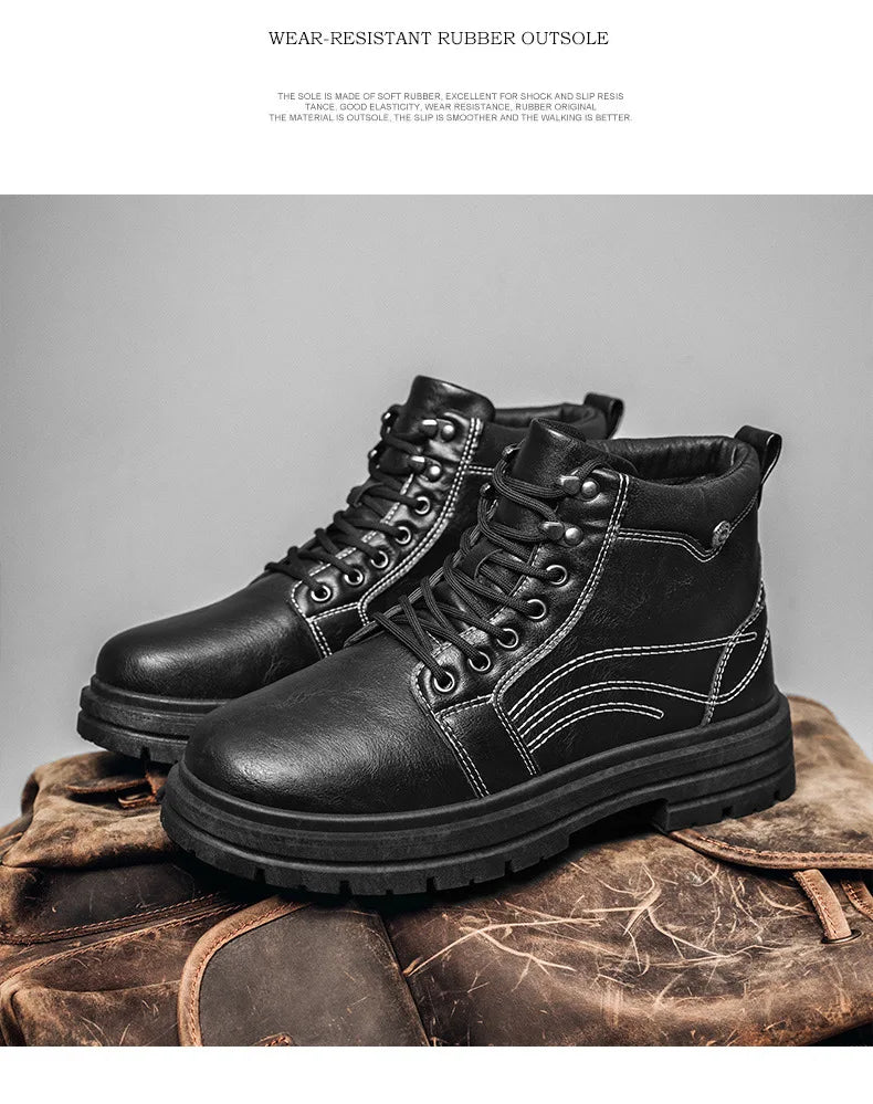 Luxury Men Boots Fashion Designer Motorcycle Boots for Men High Top Leather Casual Shoes Retro British Style Men Ankle Boots New