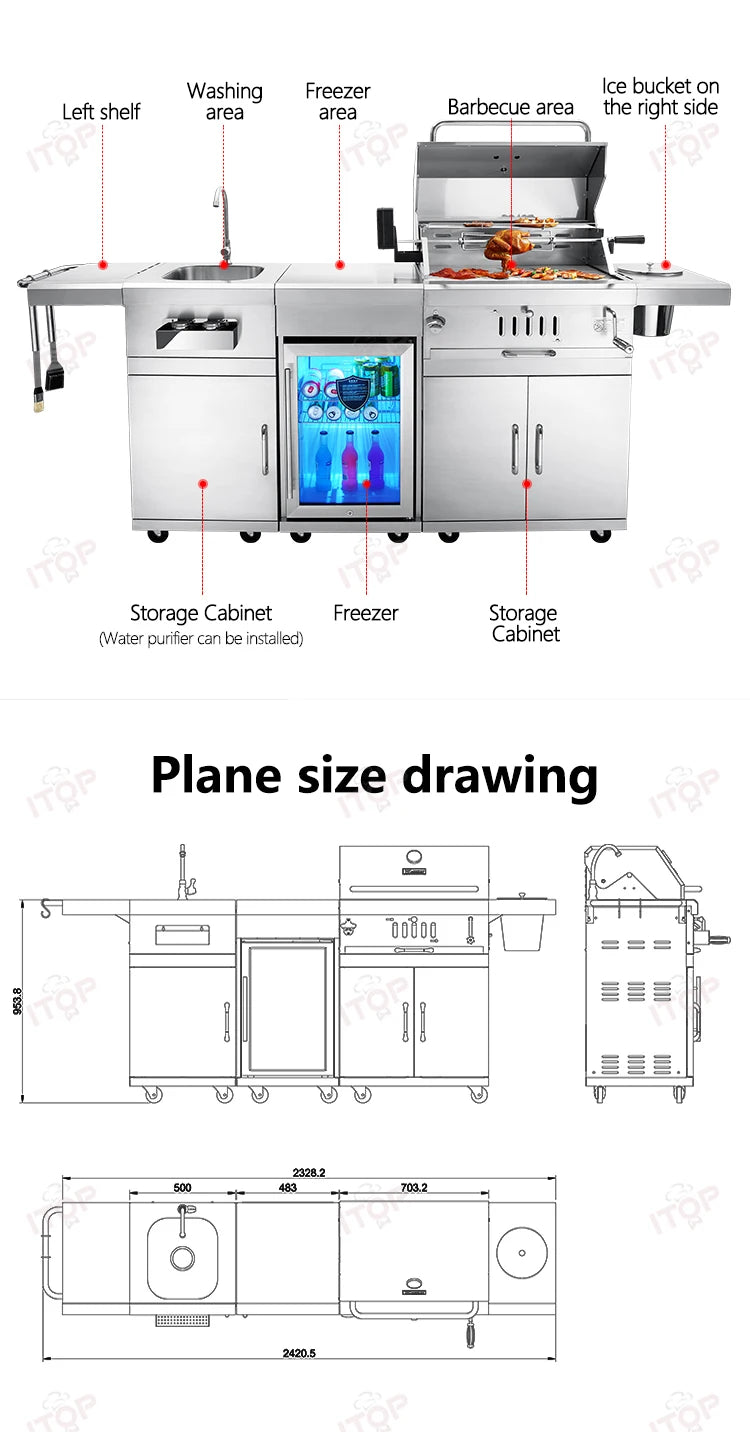 Outdoor Charcoal Bbq Grill With Chiller and Sink Stainless Steel 304 Barbecue Grill Bbq Stove Outdoor Stainless Steel Bbq Grill