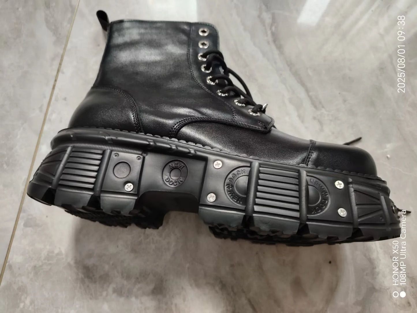 Omet Dark Motorcycle Heavy Metal Platform Cross-border Boots Women 2024 Spring New Female Punk Small Leather Shoes Men